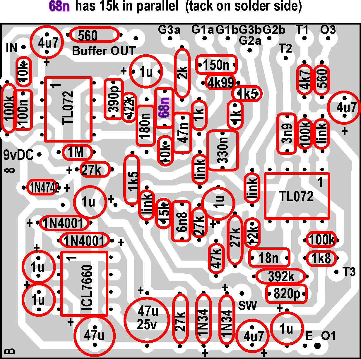 Klon Centaur type clone parts layout